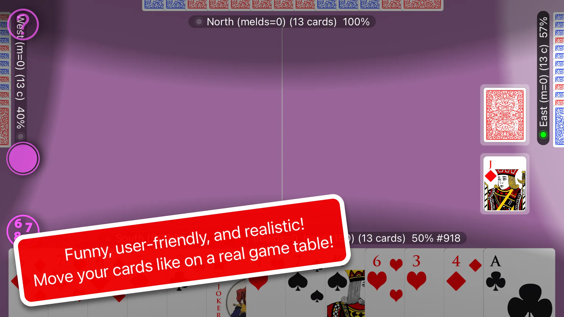 A Pinnacola game in progress on a landscape iPhone