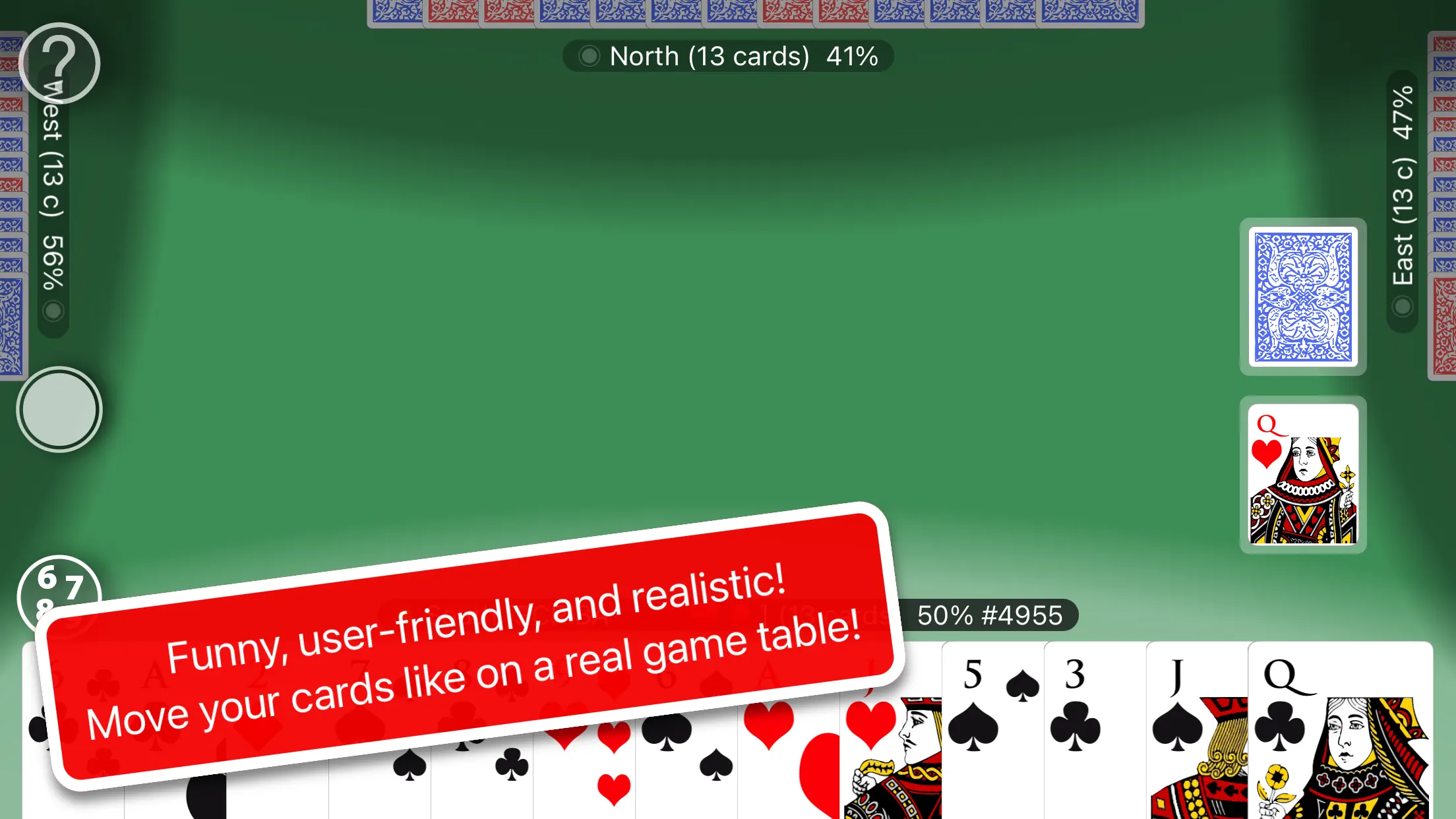 A Scala 40 game in progress on a landscape iPhone