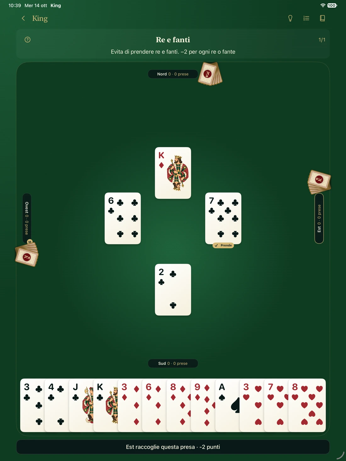 Una mano di King in corso su iPad
